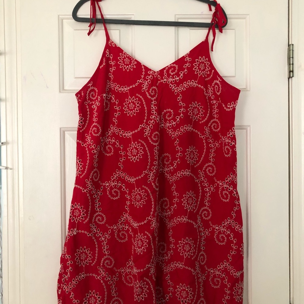 American Eagle Red Eyelet Embroidered Mini Dress